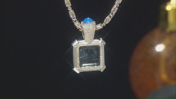 Square Blue Crystal Silver-Tone Pendant With Chain Video Thumbnail