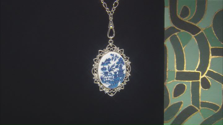 Blue Willow Porcelain Silver- Tone Pendant With Chain Video Thumbnail