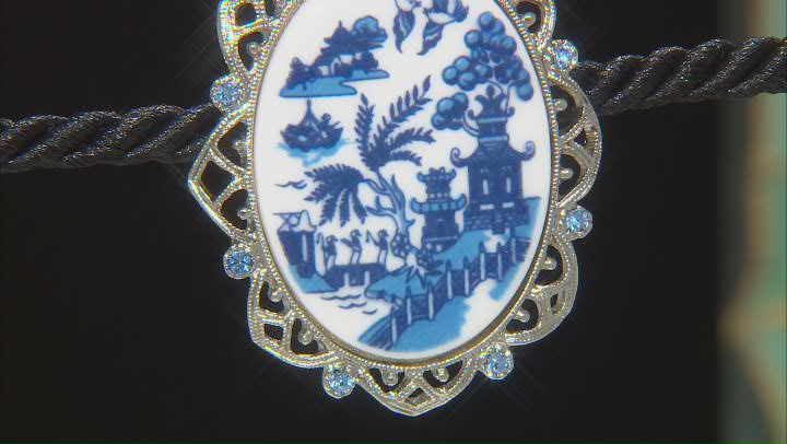Blue Willow Porcelain Silver-Tone Brooch