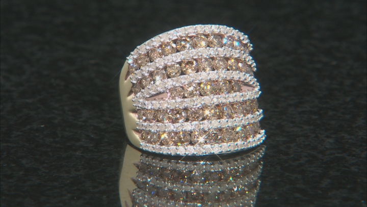 Genuine Champagne And White Diamond 10k Yellow Gold Multi-Row Cocktail Ring 3.00ctw Video Thumbnail