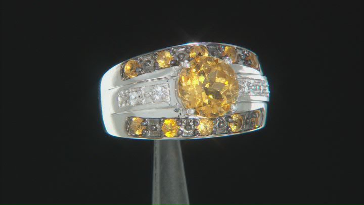 Yellow Citrine Rhodium Over Sterling Silver Ring 1.99ctw Video Thumbnail