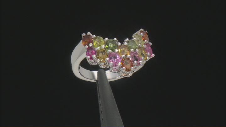 Multicolor Tourmaline Rhodium Over Sterling Silver Chevron Ring 2.38ctw Video Thumbnail