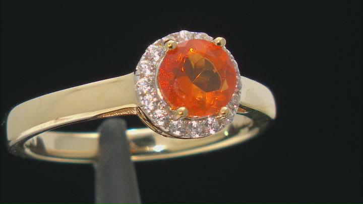 Orange Mexican Fire Opal 18k Yellow Gold Over Sterling Silver Halo Ring .73ctw Video Thumbnail