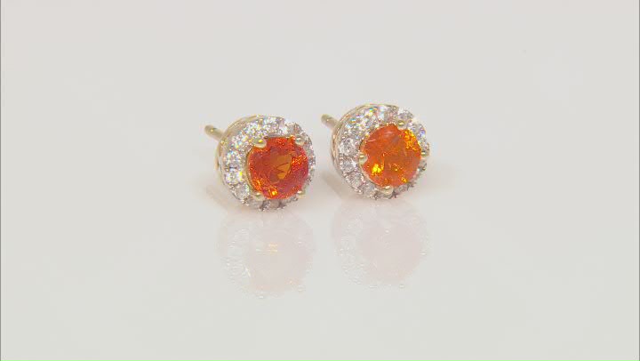 Round Orange Mexican Fire Opal 18k Yellow Gold Over Sterling Silver Halo Stud Earrings 1.01ctw Video Thumbnail