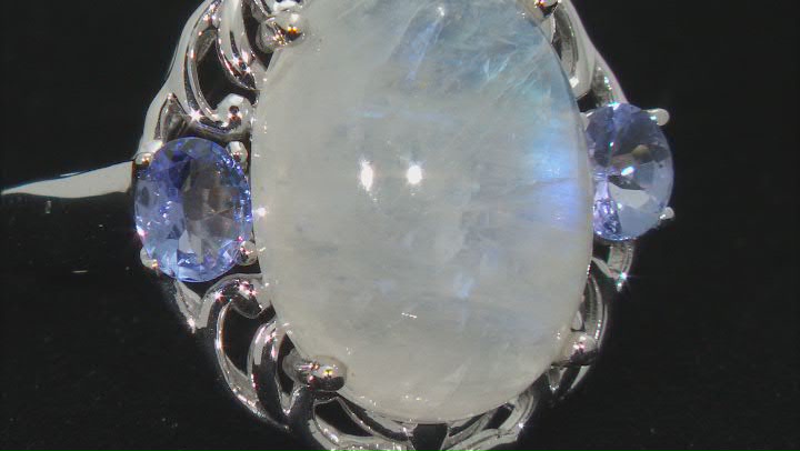 White Rainbow Moonstone Rhodium Over Sterling Silver Ring 0.68ctw Video Thumbnail