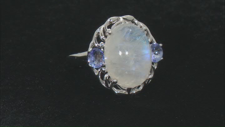 White Rainbow Moonstone Rhodium Over Sterling Silver Ring 0.68ctw Video Thumbnail