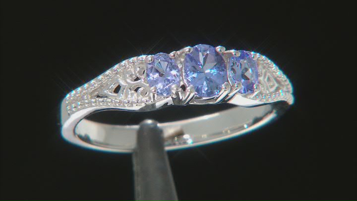 Oval Tanzanite Rhodium Over Sterling Silver 3-Stone Ring 0.50ctw Video Thumbnail