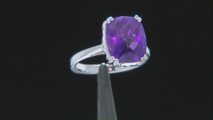 Purple African Amethyst Rhodium Over Sterling Silver Solitaire ring 4.05ctw Video Thumbnail