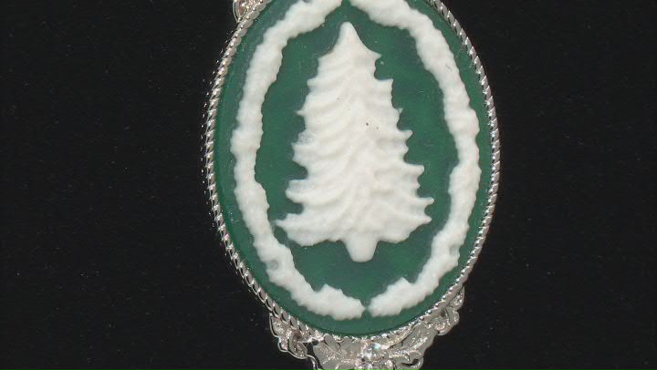 Green & White Agate Rhodium Over Sterling Silver Tree Cameo Pendant With Chain 0.11ctw Video Thumbnail