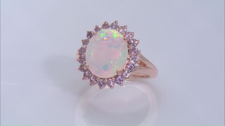 Multi-Color Ethiopian Opal 18k Rose Gold Over Sterling Silver Halo Ring 2.89ctw Video Thumbnail
