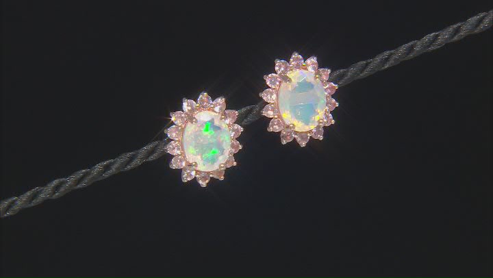 Multi-Color Ethiopian Opal 18k Rose Gold Over Sterling Silver Halo Earrings 2.48ctw Video Thumbnail