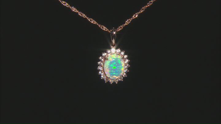 Multi-Color Ethiopian Opal 18k Rose Gold Over Sterling Silver Pendant With Chain 2.72ctw Video Thumbnail