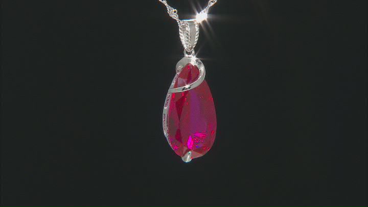 Red Lab Created Ruby Rhodium Over Silver Solitaire Pendant With Chain 6.80ct Video Thumbnail