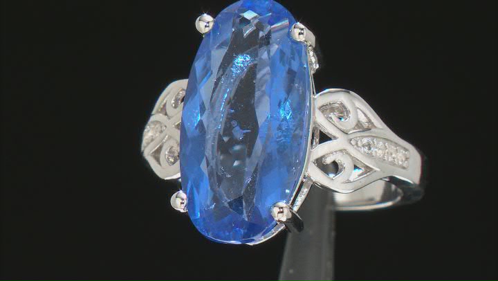 Blue Color Change Flourite And Lab Created White Sapphire Rhodium Over Sterling Silver Ring 8.49ctw Video Thumbnail