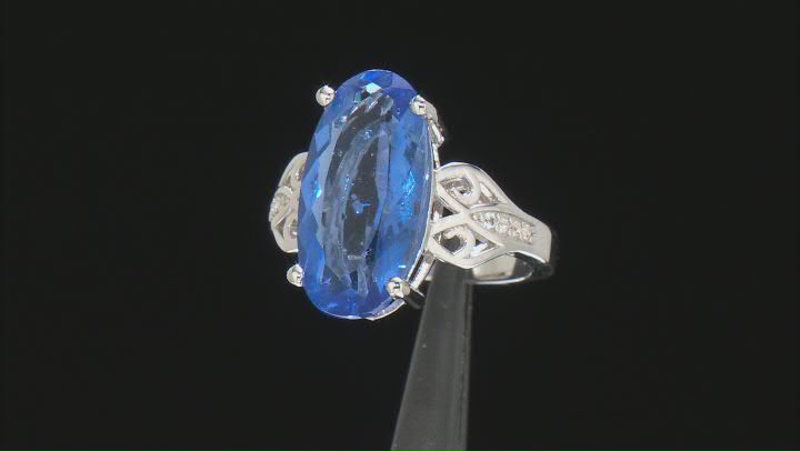 Blue Color Change Flourite And Lab Created White Sapphire Rhodium Over Sterling Silver Ring 8.49ctw Video Thumbnail