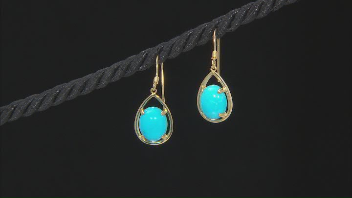 Blue Sleeping Beauty Turquoise 18k Yellow Gold Over Sterling Silver Dangle Earrings Video Thumbnail
