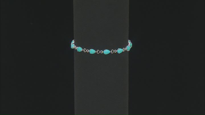 Cabochon Turquoise Rhodium Over Sterling Silver Bracelet 7x5mm Video Thumbnail