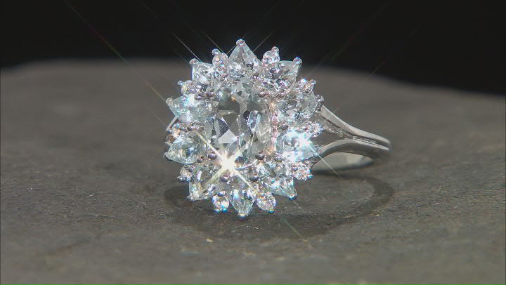Mixed Shape Aquamarine With White Topaz Rhodium Over Sterling Silver Ring 2.33ctw Video Thumbnail