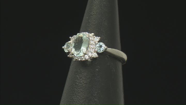 Blue Oval Aquamarine  Rhodium Over Sterling Silver Ring 1.37ctw Video Thumbnail