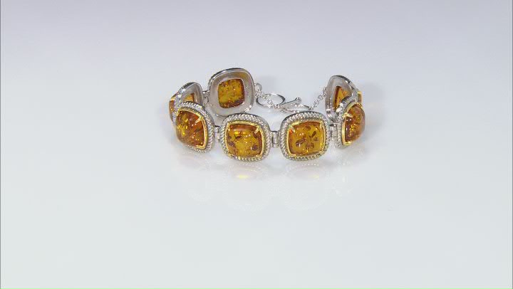 Square Cushion Amber Rhodium Over Sterling Silver Two-Tone Bracelet 19.25ctw Video Thumbnail