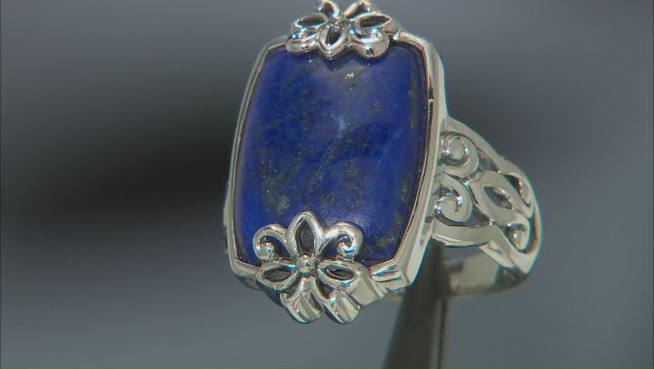 Blue Lapis Lazuli Oxidized Sterling Silver Ring 18x13mm Video Thumbnail