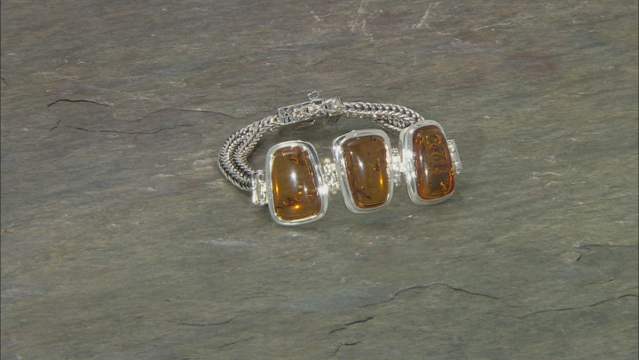 Orange Amber Sterling Silver Bracelet Video Thumbnail