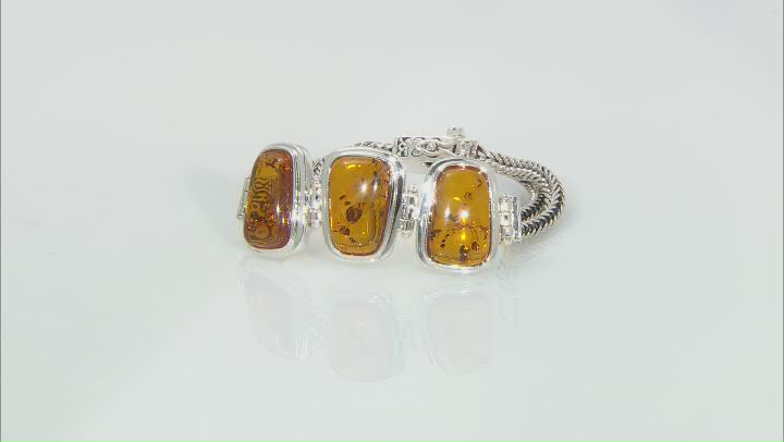 Orange Amber Sterling Silver Bracelet Video Thumbnail