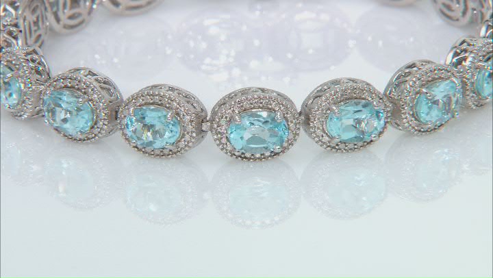 Sky Blue Topaz With Diamond Accent Rhodium Over Sterling Silver Tennis Bracelet 15.18ctw Video Thumbnail