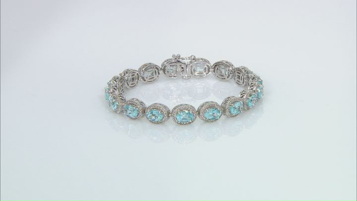 Sky Blue Topaz With Diamond Accent Rhodium Over Sterling Silver Tennis Bracelet 15.18ctw Video Thumbnail