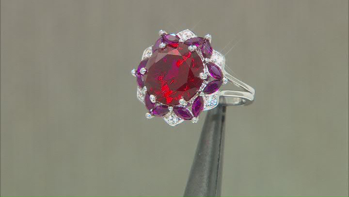 Red Lab Created Ruby Rhodium Over Silver Ring 6.69ctw Video Thumbnail