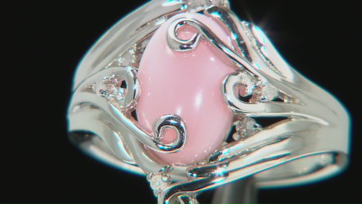 Pink Opal Rhodium Over Silver Ring 0.05ctw Video Thumbnail