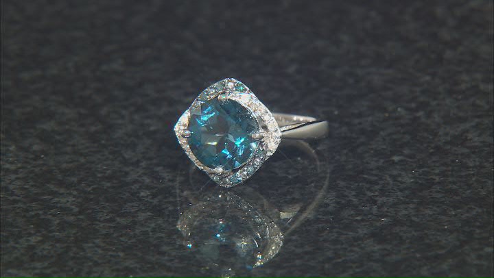 London Blue Topaz With Blue And White Diamond Rhodium Over Sterling Silver Ring 4.39ctw Video Thumbnail
