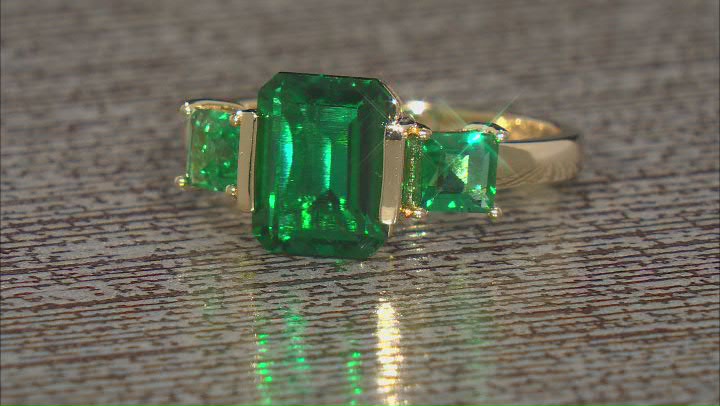 Green Lab Created Emerald 18k Yellow Gold Over Sterling Silver Ring 2.76ctw Video Thumbnail