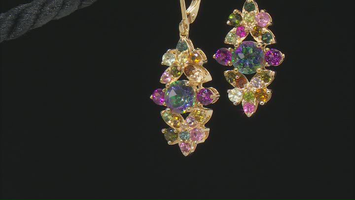 Mystic Fire® Green Topaz 18K Yellow Gold Over Sterling Silver Dangle Earrings 3.57ctw Video Thumbnail