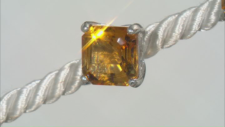 Yellow Asscher Cut Brazilian Citrine Rhodium Over Sterling Silver Stud Earrings 4.15ctw Video Thumbnail