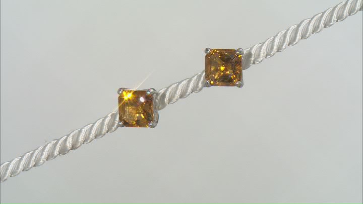 Yellow Asscher Cut Brazilian Citrine Rhodium Over Sterling Silver Stud Earrings 4.15ctw Video Thumbnail