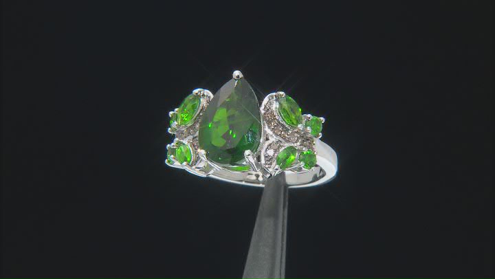 Chrome Diopside And Champagne Diamond Rhodium Over Sterling Silver Ring 3.39ctw Video Thumbnail