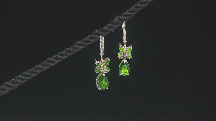 Green Chrome Diopside Rhodium Over Sterling Silver Dangle Earrings 2.87ctw Video Thumbnail