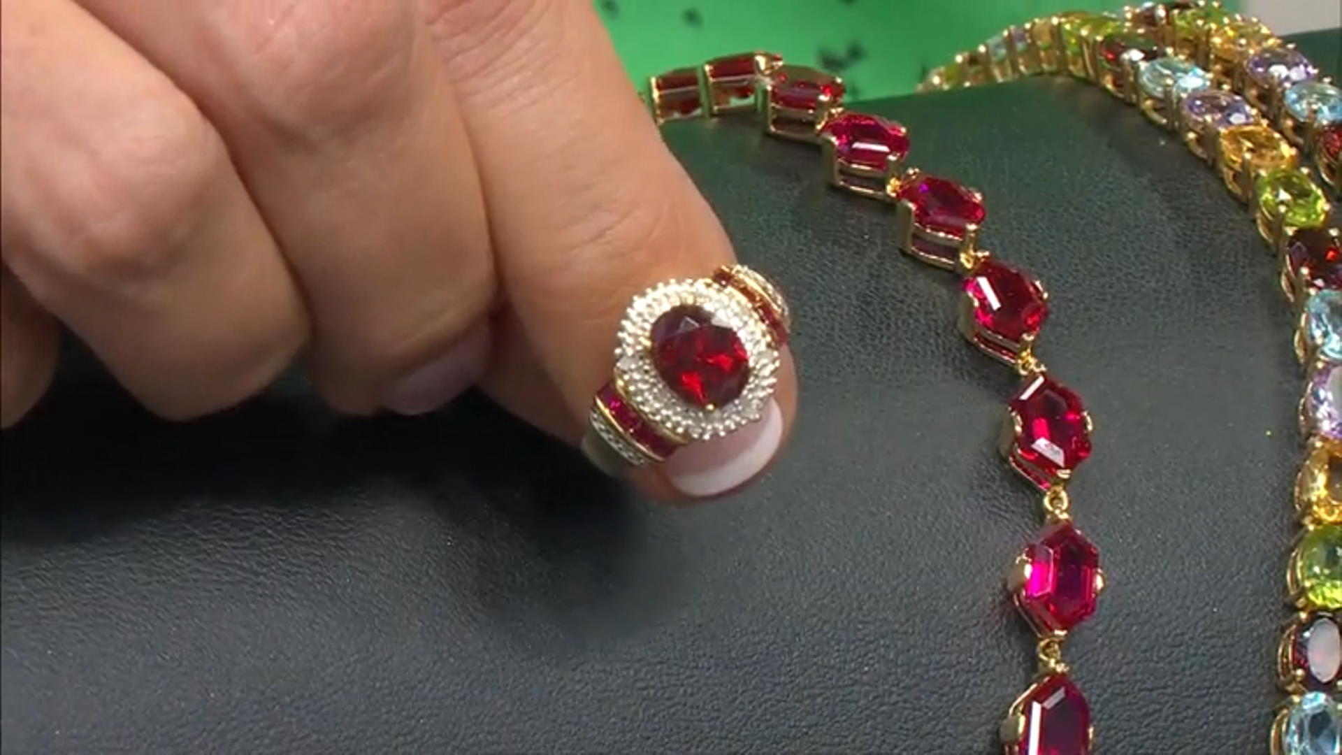 Red Lab Created Ruby With White Diamond 18K Yellow Gold Over Sterling Silver Ring 1.98ctw Video Thumbnail