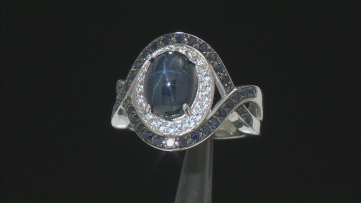 Blue Star Sapphire Rhodium Over Sterling Silver Ring 3.45ctw Video Thumbnail