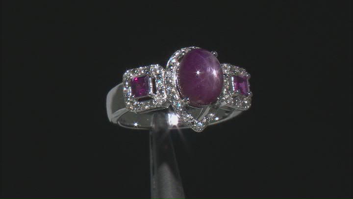 Red Indian Star Ruby Rhodium Over Sterling Silver Ring .51ctw Video Thumbnail