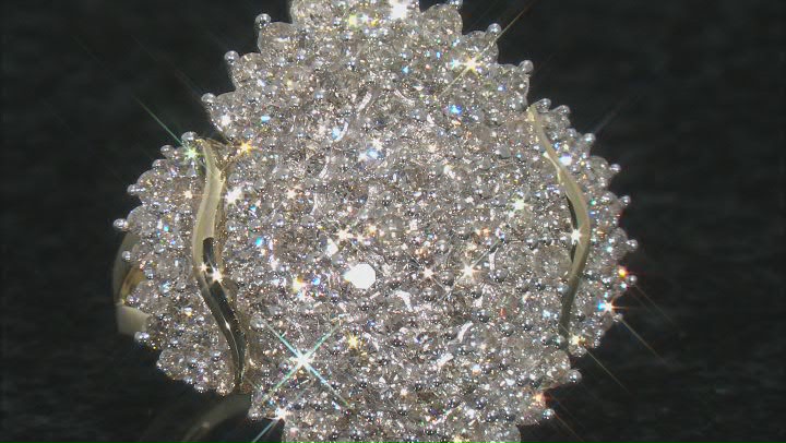 White Diamond 10k Yellow Gold Cluster Ring 3.00ctw Video Thumbnail