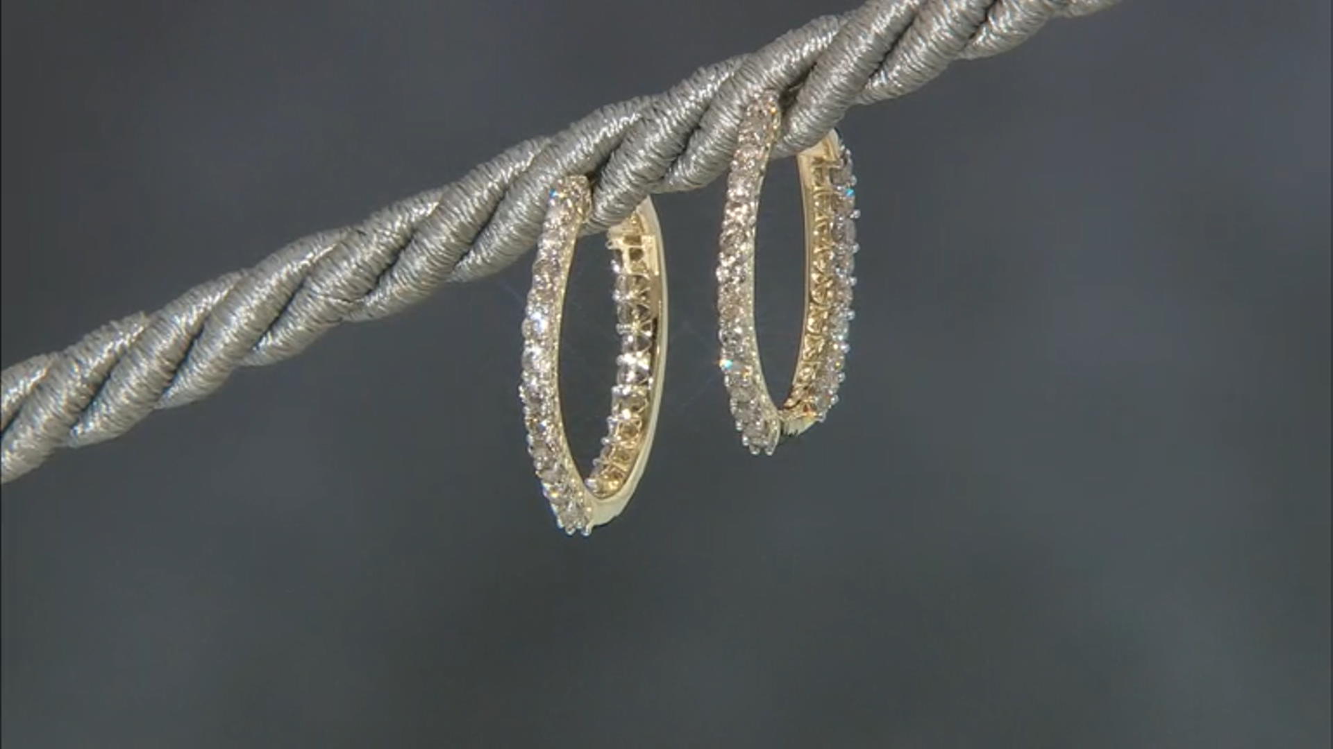 White Diamond 10k Yellow Gold Hoop Earrings 1.00ctw Video Thumbnail