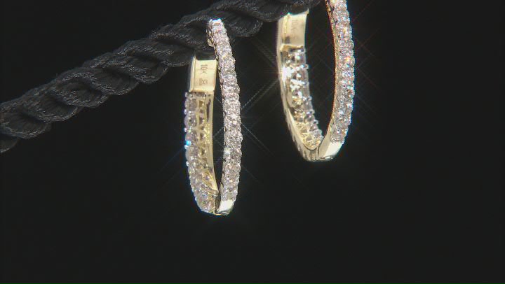 White Diamond 10k Yellow Gold Hoop Earrings 1.00ctw Video Thumbnail