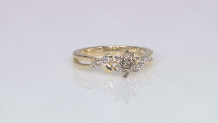 Champagne And White Diamond 10k Yellow Gold Cluster Ring 0.25ctw