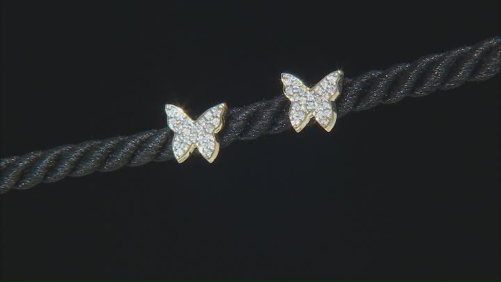 White Diamond 10k Yellow Gold Butterfly Earrings 0.20ctw Video Thumbnail