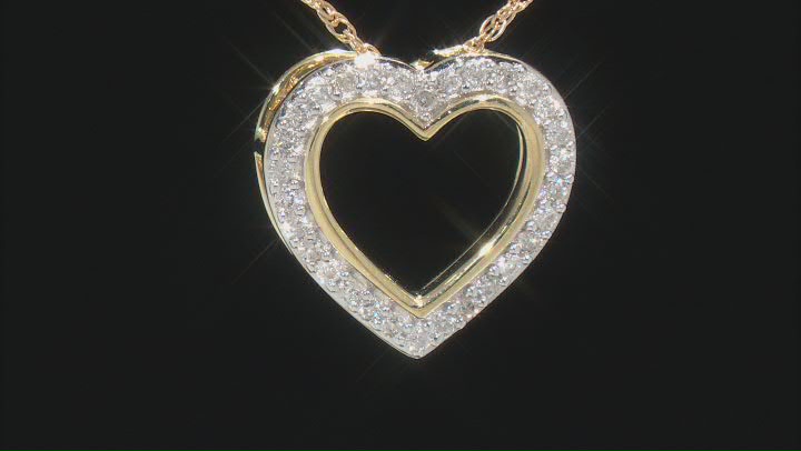 White Diamond 10K Yellow Gold Heart Pendant With Chain 0.20ctw Video Thumbnail
