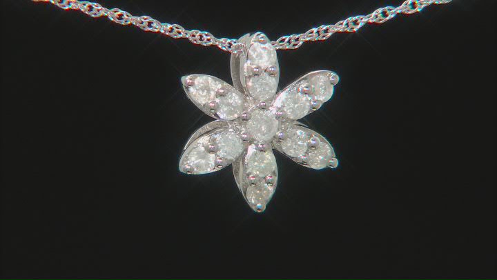 White Diamond 10k White Gold Floral Pendant With 18" Rope Chain 0.25ctw Video Thumbnail