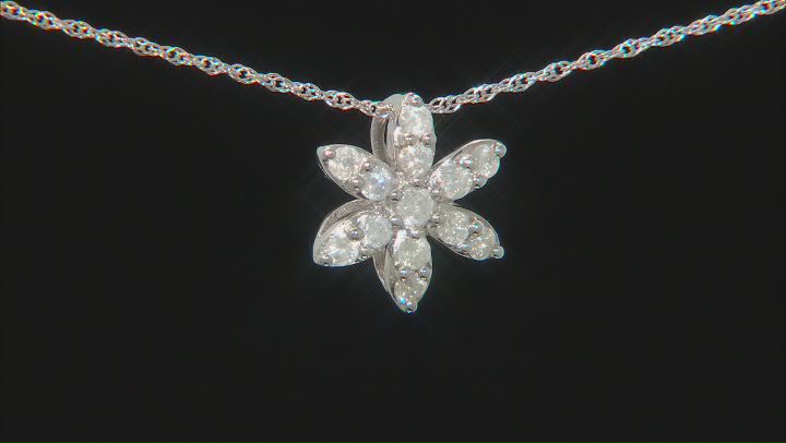 White Diamond 10k White Gold Floral Pendant With 18" Rope Chain 0.25ctw Video Thumbnail