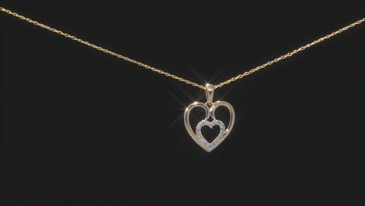 White Diamond 10k Yellow Gold Heart Pendant With Chain 0.15ctw